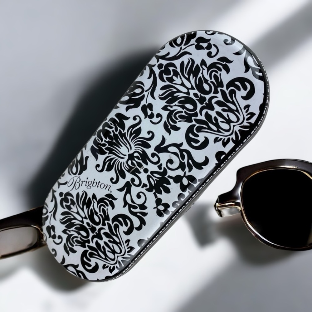 Brighton Sunglass Metal Hard Case Black White Floral Eyeglass
